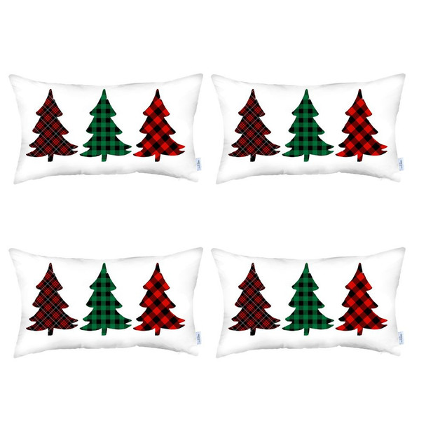Set of 4 Christmas Tree Trio Plaid Lumbar Pillow Covers
