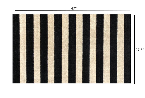 2' x 4' Black and Tan Wide Stripe Washable Floor Mat