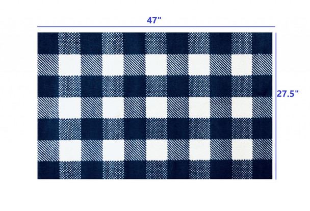 2' x 4' Navy and White Buffalo Plaid Washable Floor Mat