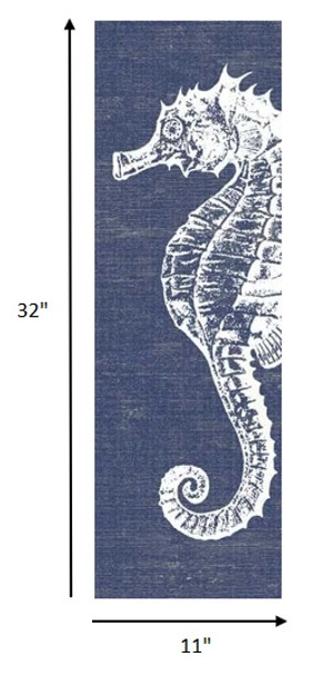 Rustic Indigo and White Nautical Seahorse Wall Art