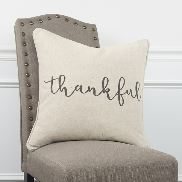 Gray and Cream Canvas Thankful Decorative Throw Pillow