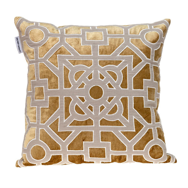 Dark Beige and Gold Lattice Velvet Throw Pillow