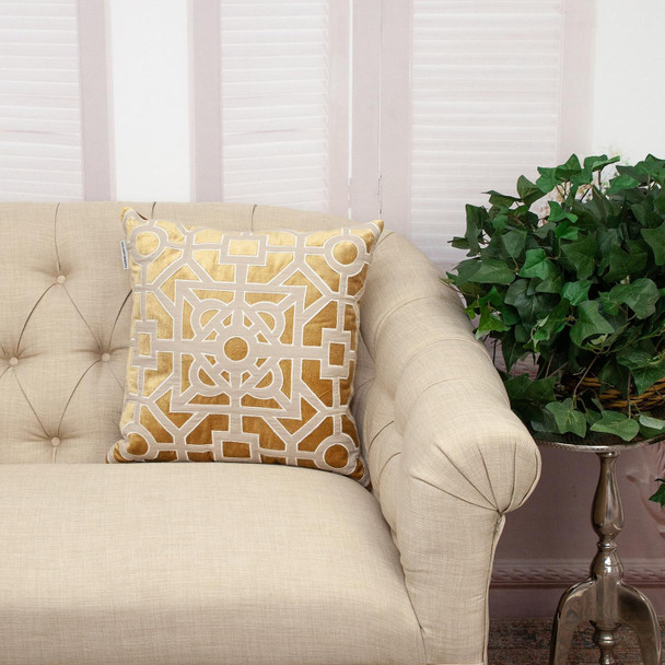 Dark Beige and Gold Lattice Velvet Throw Pillow