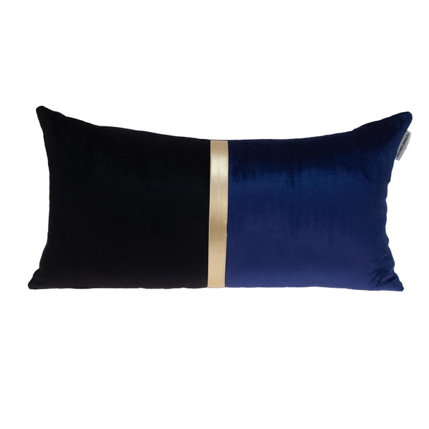 Black Gold and Blue Tufted Velvet Lumbar Pillow