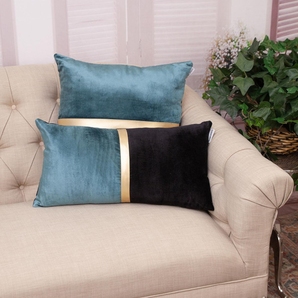 Teal Gold and Black Tufted Velvet Square Pillow