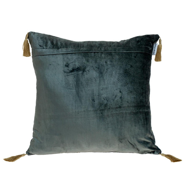 Charcoal and Gold Geo Velvet Throw Pillow with Gold Tassels
