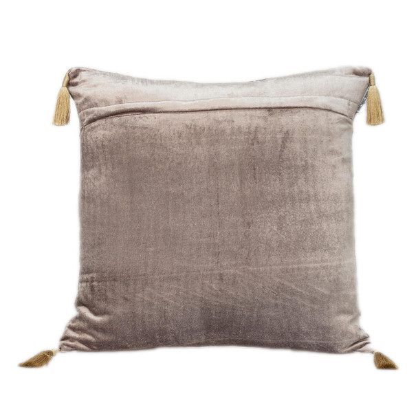 Taupe and Gold Geo Velvet Throw Pillow with Gold Tassels