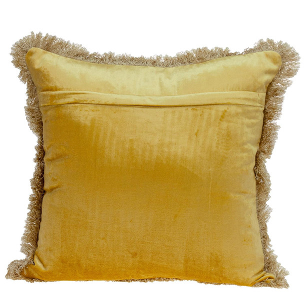 Boho Yellow with Gold Fringe Decorative Square Throw Pillow