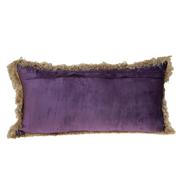 Boho Purple with Gold Fringe Decorative Lumbar Throw Pillow