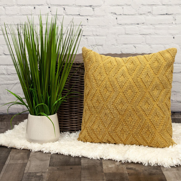 Jacquard Diamond Pattern Decorative Mustard Yellow Throw Pillow