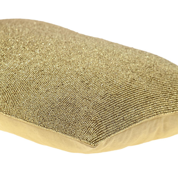 Shimmering Metallic Gold Beaded Luxury Throw Pillow