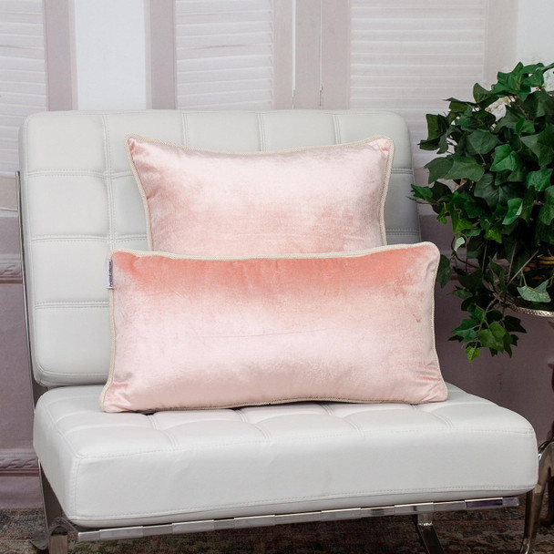 Reversible Ivory and Pink Lumbar Velvet Throw Pillow