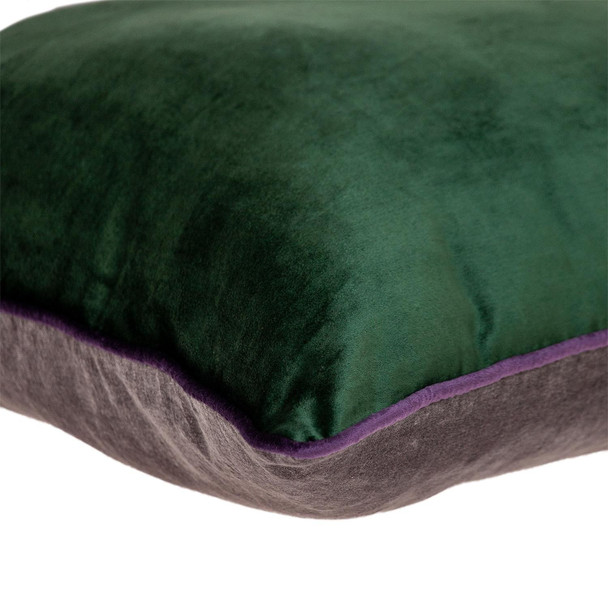 Emerald Green and Taupe Reversible Velvet Throw Pillow