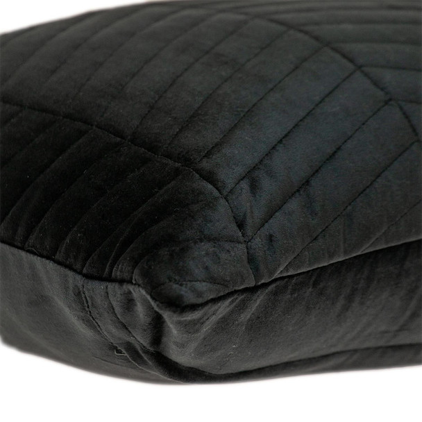 Black Quilted Velvet Zig Zag Decorative Lumbar Pillow