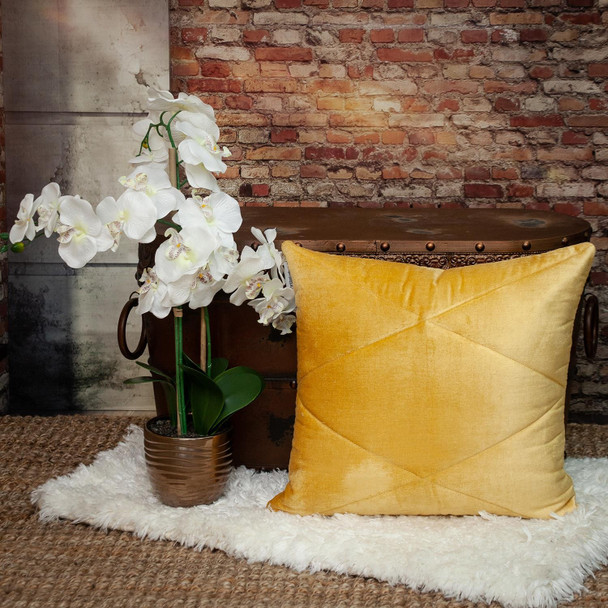 Quilted Yellow Velvet Throw Pillow