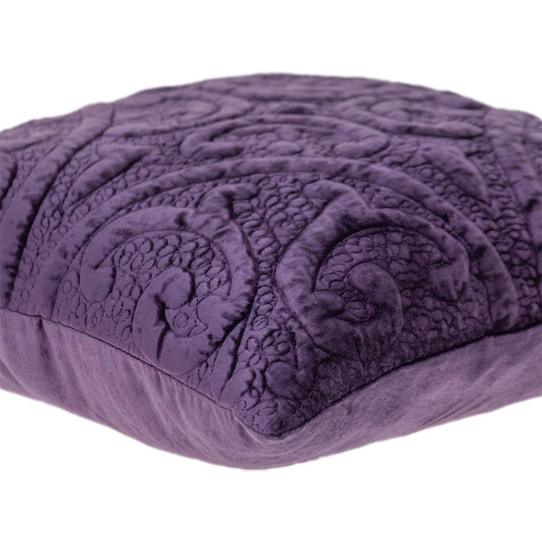 Purple Quilted Velvet Square Throw Pillow