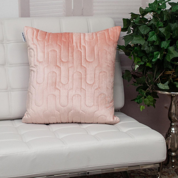 Geometric Lush Quilted Metallic Pink Throw Pillow