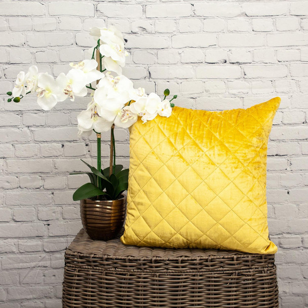 Tufted Diamond Yellow Ochre Transitional Square Pillow