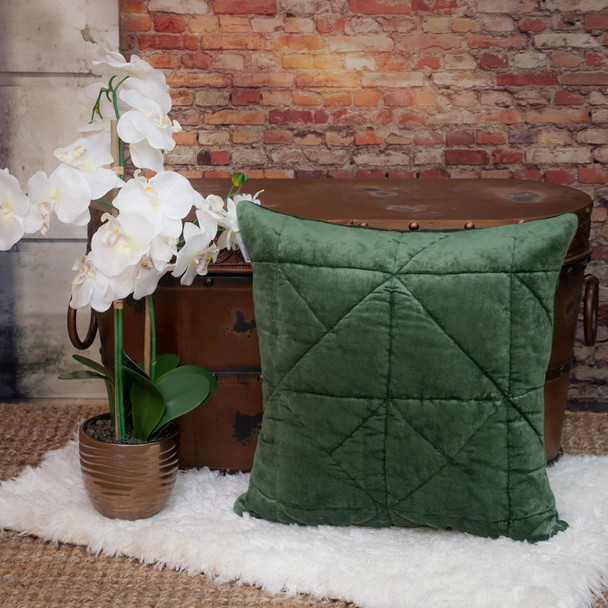 Green Chunky Geo Stitched Velvet Decorative Throw Pillow
