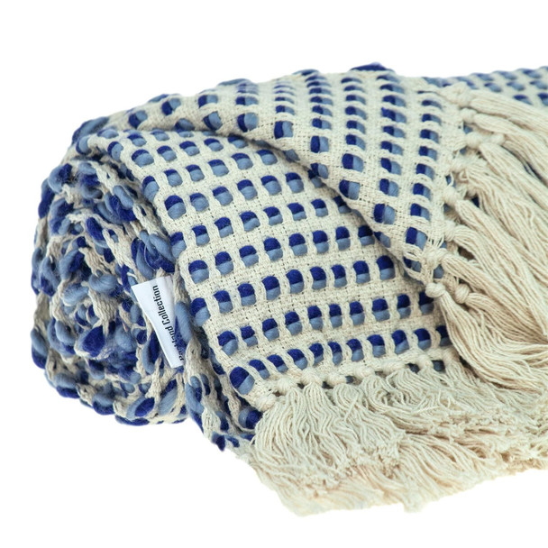 Noble Blue and Biege  Striped Handloomed Throw Blanket