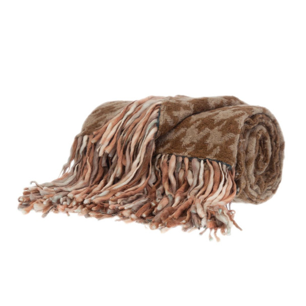 Elegant Brown Houndstooth Handloomed Throw Blanket
