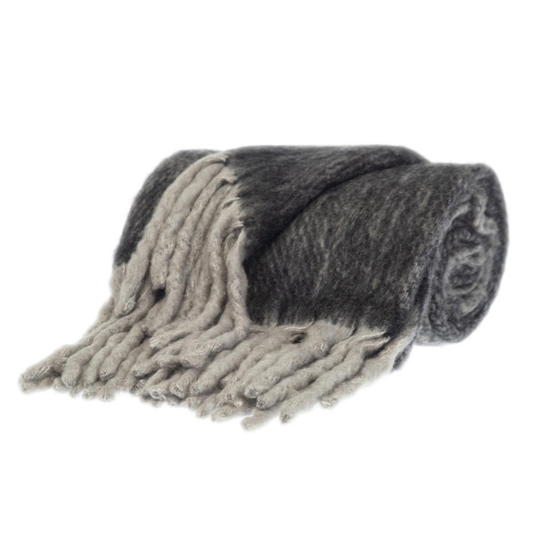 Super Soft Black and Gray Chevron Handloomed Mohair Throw Blanket