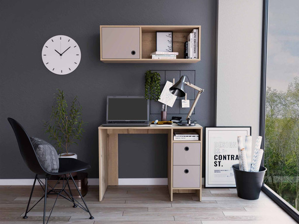 Mod Taupe and Natural Two Piece Desk and Shelve Set