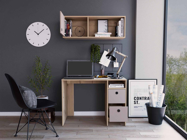 Mod Taupe and Natural Two Piece Desk and Shelve Set