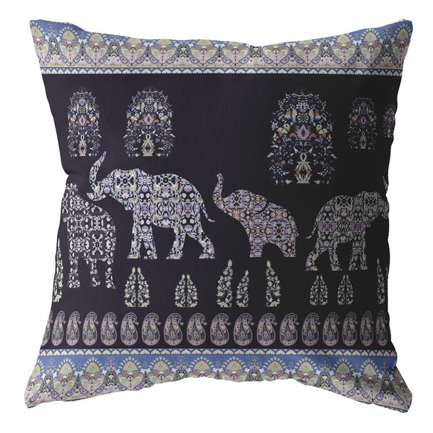 18 Purple Ornate Elephant Zippered Suede Throw Pillow