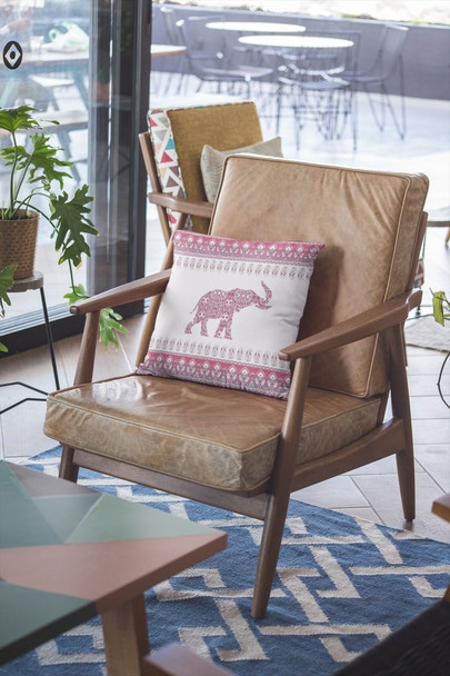 18 Red White Ornate Elephant Zippered Suede Throw Pillow