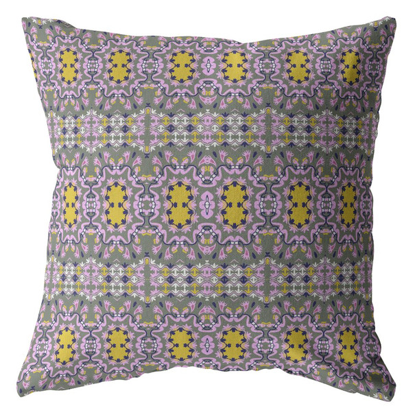 16 Purple Yellow Geofloral Zippered Suede Throw Pillow