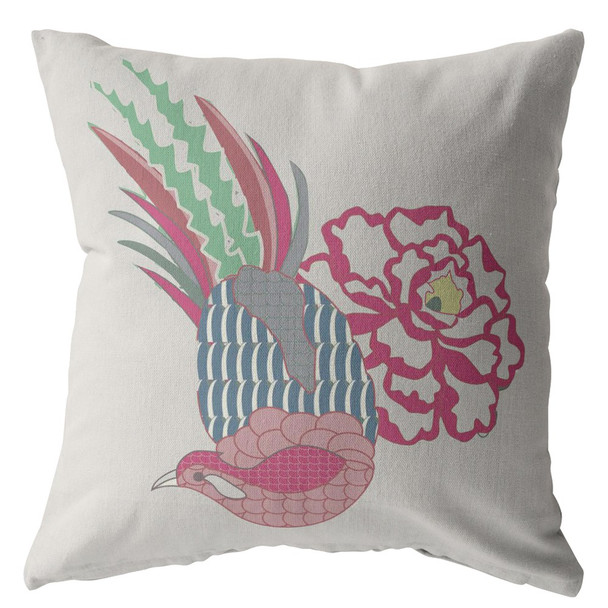 16 Pink White Peacock Zippered Suede Throw Pillow