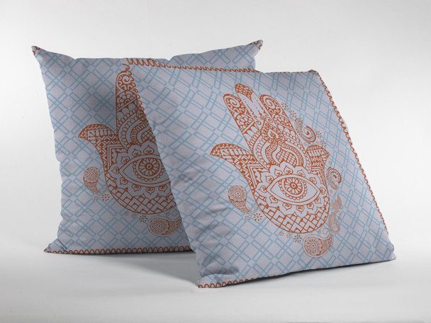 16 Blue Orange Hamsa Suede Zippered Throw Pillow