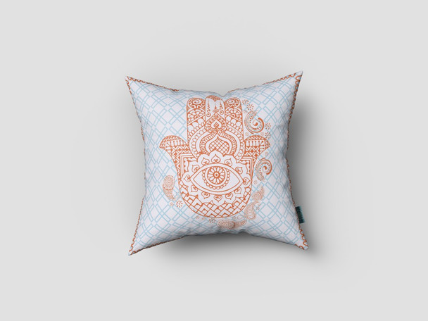 18 Blue Orange Hamsa Suede Zippered Throw Pillow