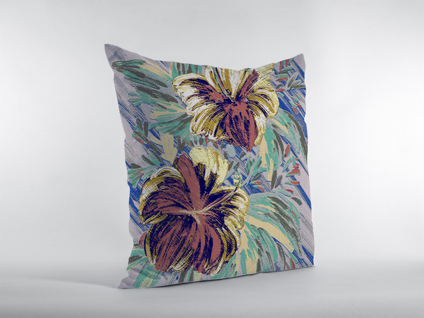 16 Terracotta Hibiscus Zippered Suede Throw Pillow