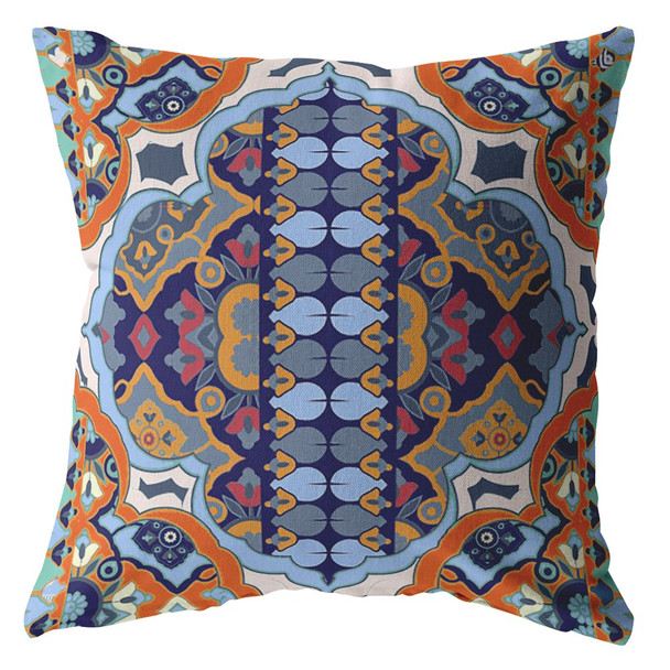 18" Orange Blue Boho Zippered Suede Throw Pillow