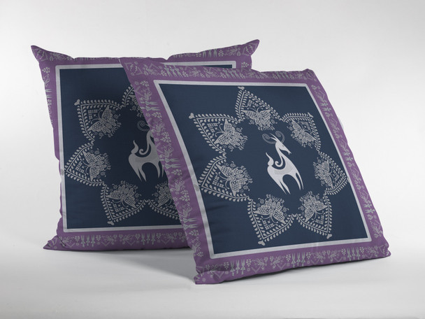 18 Navy Purple Horse Zippered Suede Throw Pillow