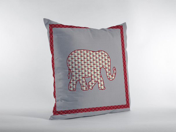 16 Red Gray Elephant Zippered Suede Throw Pillow