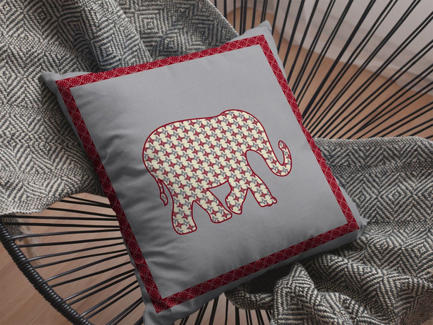 18 Red Gray Elephant Zippered Suede Throw Pillow