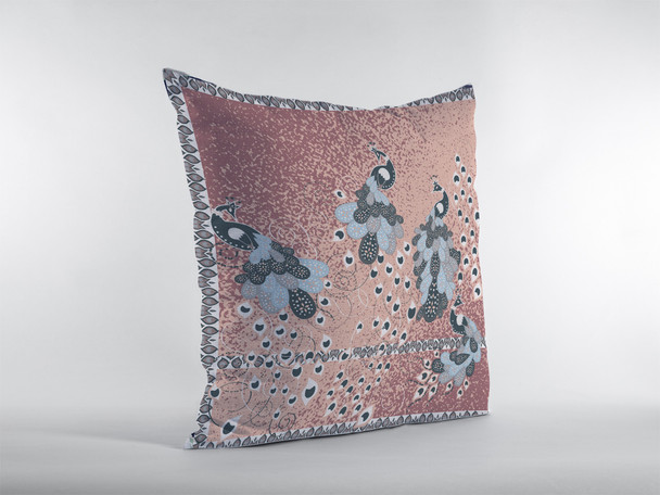 16 Dusty Pink Boho Bird Zippered Suede Throw Pillow