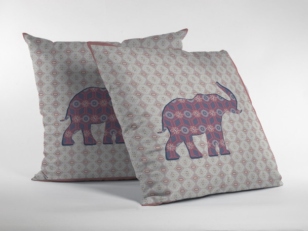 16" Magenta Elephant Zip Suede Throw Pillow