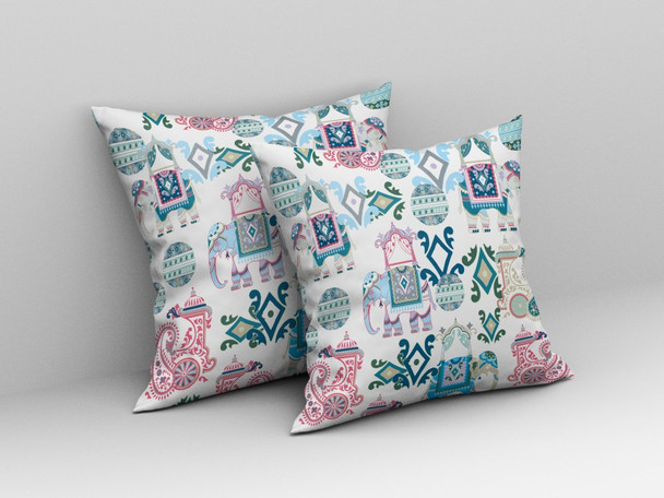 26" Pink White Tribal Indoor Outdoor Zip Throw Pillow