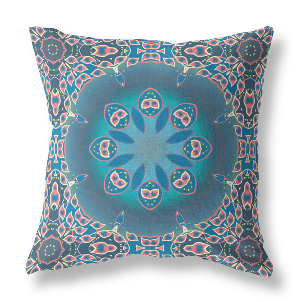 18 Blue Pink Jewel Indoor Outdoor Zippered Throw Pillow