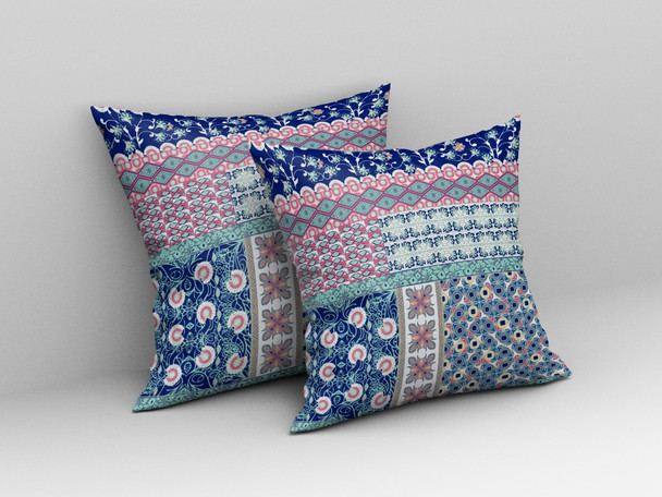 26 Blue Pink Patch Indoor Outdoor Zippered Throw Pillow