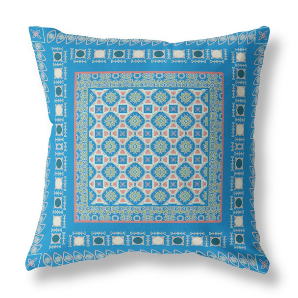 18 Blue Pink Block Indoor Outdoor Zippered Throw Pillow