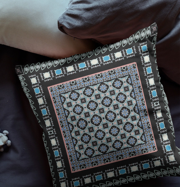 20 Black Blue Block Indoor Outdoor Zippered Throw Pillow