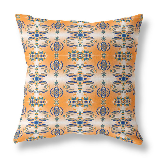 16 Orange Blue Patterned Indoor Outdoor Zippered Throw Pillow