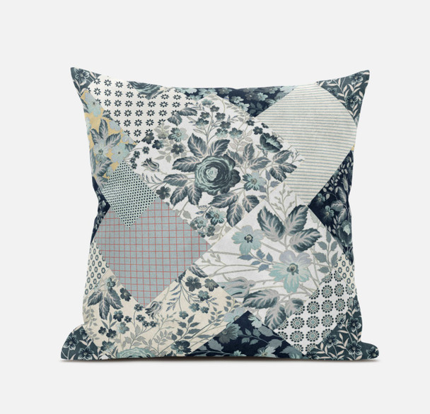 16" Gray White Floral Suede Throw Pillow