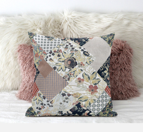 16" Peach Black Floral Suede Throw Pillow