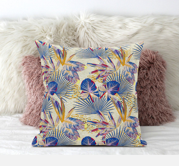 18 Blue Cream Tropical Suede Throw Pillow